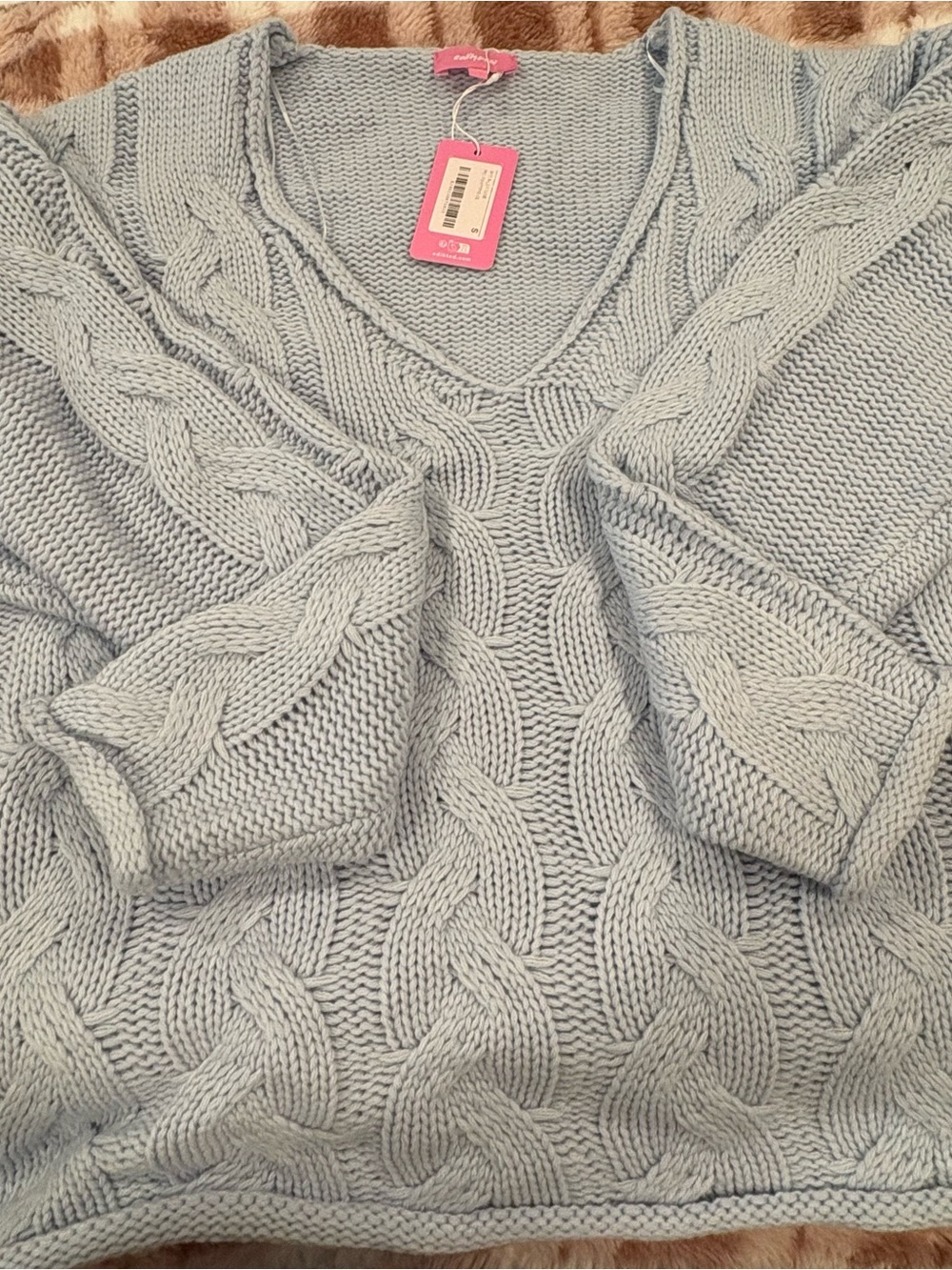 Edikted Light Blue Cable Knit V-Neck Sweater